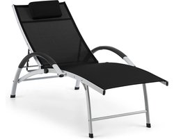 Blumfeldt Sun Valley - Ligstoel Met Hoofdkussen, Opvouwbaar, Aluminium Frame, 4-Voudig Verstelbare Rugleuning, Sun Comfort, Materiaal: 70% Pvc En 30% Polyester Comfort Mesh, Zwart