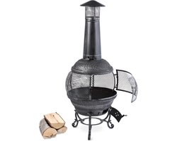 Blumfeldt Terrasverwarmer Flavius Tuinkachel Terrashaard Gietijzer 140 cm - Buitenhaard Tuinhaard Vuurkorf - voor Terras voor Tuin - Zilverkleurig Staal Decoratief - Met Vonkenscherm - Patio Heater - Buitenverwarmer
