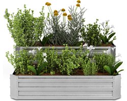 Blumfeldt Verhoogd Bed 120X90, 2 Niveaus, Weerbestendig & Corrosiebestendig, Gegalvaniseerd Staal Voor Groenten & Kruiden, Open Bodemstructuur, Eenvoudige Montage, Zilver
