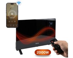 BluMill Elektrische Convectorkachel 2000W - Slimme verwarming - Incl. Afstandsbediening en Wifi - Elektrische Kachel - Glazen Design Paneelheater - Infrarood Paneel - Ingebouwde Thermostaat - Paneelverwarming – Zwart