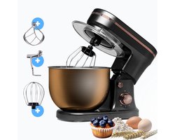 BluMill Keukenmachine - RVS - 6 Snelheden - Keukenmachine met kom - 5 Liter - met Accessoires - 1200W - Zwart / Rosé Goud