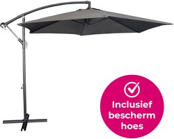 BluMill Zweefparasol Met Voet en Beschermhoes - Ø 300 cm - Waterdicht - Kantelbaar - Verstelbare Hoogte - Grijs