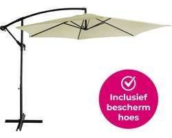 BluMill Zweefparasol Met Voet en Beschermhoes - Ø 300 cm - Waterdicht - Kantelbaar - Verstelbare Hoogte - Taupe - Beige