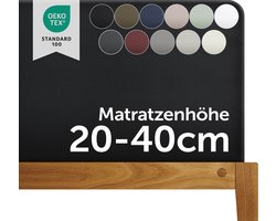 Blumtal Boxspring Hoeslaken - 180 tot 200 x 200 tot 220 cm - Matrashoogte 20 tot 40 cm - Katoenen Hoeslaken - Boxspring en Waterbed - Oeko-TEX gecertificeerd - Zwart