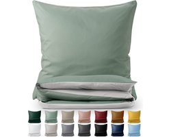 Blumtal Dekbedovertrek Set Tweekleurig - Luxe Beddengoed - 140 x 200 cm - 1 Kussensloop 40 x 80 cm - Mintgroen en Lichtgrijs