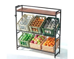 Blumtal Drankkistenrek Met Legplank - Houtlook - Metalen drankrek - Met flesopener & haken - Rek voor Drankkisten - Tot 50 kg per Plank - Zwart - 6 kratten