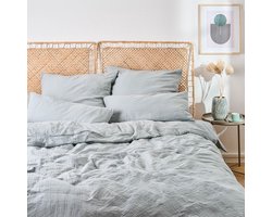 Blumtal Mousseline Dekbedovertrek 135 x 200 cm - OEKO-TEX gecertificeerd Dekbedovertrek - Mousseline Katoen - Beddengoed 135 x 200 + Kussensloop 40 x 80 - Zomer Dekbedovertrek - Blauw