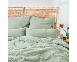 Blumtal Mousseline Dekbedovertrek 135x200 cm - OEKO-TEX gecertificeerd Dekbedovertrek- Mousseline Katoen - Beddengoed 135 x 200 + Kussensloop 80 x 80 - Zomer Dekbedovertrek - Groen