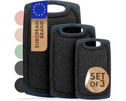 Blumtal Snijplank Linnmon - Kunststof Snijplank met Sapgroeven en Handvat - BPA Vrij - Zwart Marmer - S, M, L - Set van 3