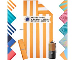 Blumtal Strandlaken 90x180 cm Microvezel - Compacte en Sneldrogende Handdoek - Strandlaken XXL - Stranddeken Zandvrij met Strik - Badlaken Groot & Zacht - Gele & Witte Strepen