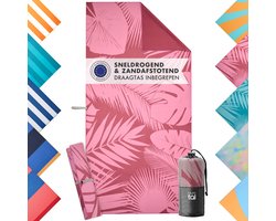 Blumtal Strandlaken 90x180 cm Microvezel - Compacte en Sneldrogende Handdoek - Strandlaken XXL - Stranddeken Zandvrij met Strik - Badlaken Groot & Zacht - Roze Palmbladeren