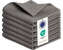Blumtal® Theedoeken 30x30 cm- Set van 6 - Theedoeken katoen 100% - Keukendoeken wasbaar op 60 °C - Keuken handdoeken katoen - Keukendroogdoeken - Wafeldoeken - Vaatdoeken - Antraciet