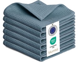Blumtal® Wafeldoeken 30x30 cm - Set van 6 - Theedoeken katoen 100% - Keukendoeken wasbaar op 60 °C - Keukendroogdoeken - Vaatdoeken - Lichtblauw