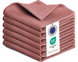 Blumtal® Wafeldoeken 30x30 cm - Set van 6 - Theedoeken katoen 100% - Keukendoeken wasbaar op 60 °C - Keukendroogdoeken - Vaatdoeken - Roze