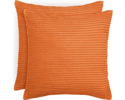 Blumtal Zachte Kussenhoes - Verstopte rits - Deco Kussen - corduroy: 60 x 60cm - Oranje - Set van 2