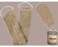 Bluscha® - Scrub Set - Sisal - 100% Biologisch - Washand - Rug Scrubber - Jutten - Jute - Glove - Hamam - Turkse Sauna - Douche - Peeling - Washandje - Scrubhandschoen - Bad - Shower - Massage - Massagehandschoen - Hammam - Shower - Anti Cellulitis