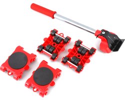 Blyx® - MoveMaster 5-Delige Meubelroller Set - Meubelroller - Meubelglijders - Meubeltransporter - Hondje - Meubel Verplaatser - Transportroller - Complete Set - Anti Slip - Incl. 4 wieltjes - Rood