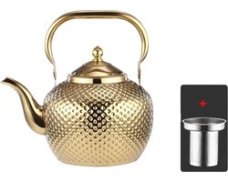 Blyx® - Theepot - Waterkoker - Vintage - Fornuis - Drinkware - Keuken - Inductie - Roestvrij Staal - Goud - 1.5Liter - 21.5x21CM