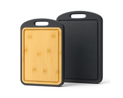 BMN® Dubbelzijdige Snijplank met Sapgeul - Snijplanken - BAMBOE & Kunststof - Vaatwasser Bestendig - 38.5 x 26.5 cm - Extra Dik 1,9 cm - Cutting board