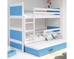 BMS - 3-Persoons Jeugd Bed - 90x190 cm - Wit/Blauw - Met matras