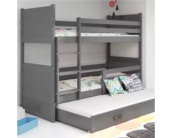 BMS - Driepersoons Jeugd Bed - 90x200 cm - Met Lade - Grafiet