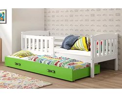 BMS - KUBUŚ Bed - 90x200 cm - Wit/ Groen - Uitschuifbaar met Lade