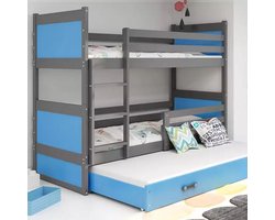 BMS - Triple Youth Bed RICO - 90x200 - met Matras en Lade - Graphiet/Blauw