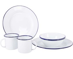 Bo-Camp - Servies - Emaille - 6 Stuks - Wit/Blauw