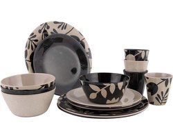 Bo-Camp - Servies - Mix & Match - 16 Stuks - Beige/Zwart