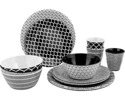 Bo-Camp - Servies - Mix & Match - 16 Stuks - Zwart/Wit