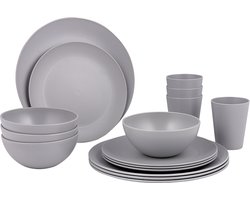Bo-Camp - Servies - Renew - RPET - Grijs - 16 Stuks