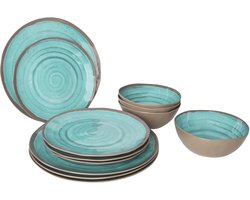 Bo-Camp Serviesset Halo 12-Delig - Lichtgewicht Camping Servies voor Buiten en Reizen - Complete Tafelservies Set met Borden, Bekers en Schalen - Duurzaam Kunststof Servies voor Caravan, Kamperen e