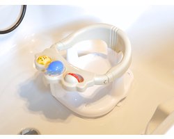 Bo Jungle - Badzitje baby - Met 4 zuignappen - Badring - Grote opening - 3 speeltjes - Hoge rugsteun - Vanaf 6 maanden - Bath Seat Beige/ Wit