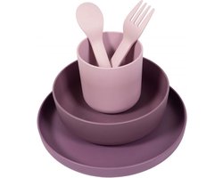 Bo Jungle - CPLA Eet Set Baby - Kinderservies - Kraamcadeau - Bestek - Beker - Bord - 5 stuks - Milieu verantwoordelijk - Ecologisch - Vaatwasbestendig en magnetronbestendig - Eco-responsable CPLA Tableware Set Roze Paars
