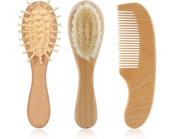 Bo Jungle - Set zachte borstelset voor Baby - 3 stuks: 2 borstels en 1 kam - Natuurlijke materialen - Afgeronde tandjes - Baby Care Brushes (3 stuks)