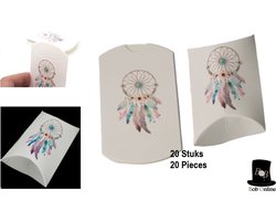 Bob Online™ - 20 Stuks - Dream Catcher Ontwerp - Papier Kussen Vorm Geschenkdoosjes – Ideaal voor Bruiloft, Verjaardagsfeest, Baby Shower, Kerstfeest - Kraftpapier Snoepdoosjes – Milieuvriendelijk en Recyclebaar – Dream Catcher Pillow Gift Packaging