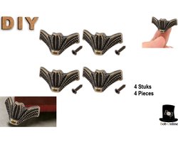 Bob Online™ - 4 Stuks - Antieke Messing Houten Doos Voetjes + 4 Schroeven - Meubel Pootjes – Brons Kleurig – Afmetingen (L)24 x (B)22 x (H)15mm – 4 Pieces – Antique Wooden Box Metal Feet – Furniture Decorative Feet – Decoratieve Mini Meubel Voetjes
