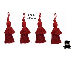 Bob Online™ - 4 Stuks - Decoratieve Kwasten – Robijn Kwasten – 12 cm met een lus van 2.5 cm Robijn Kwasten - Versieringen, Afstudeerregalia, Sleutelhangers, Tas charms, Boekenleggerornamenten, Kerstdecoraties – 4Pcs – Ruby Decorative Tassels – Katoen