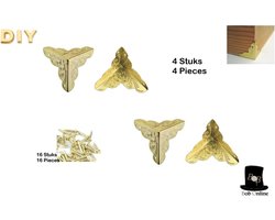 Bob Online ™ - 4 Stuks – Goud Kleurig – Meubel Hoekbeschermers + 16 Spijkers – Kisthoek Messing Antiek – Kisthoek Beschermers – Kisthoeken – Meubelbeslag – 4 Pcs – Yellow Gold – Furniture Corner Protectors – Decoratieve Hoeken