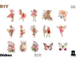 Bob Online ™ - 45 Stuks – Roze - Feeën Stickers PET – Pink Fairy Stickers – Feeën Stickers Transparant – Feeën Stickers voor Scrapbooking, Kaarten Maken, Decoupage, Cadeau’s inpakken, DIY Ambachten, Waterflessen, Telefoonhoesjes, Laptops