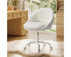 Bobbel Home Bureaustoel Teddy Wit - Sherpa / Bouclé Stof - Verstelbare Bureaustoel zonder Armleuning - Voor Home Office & Make-up Tafel - Scandi Design