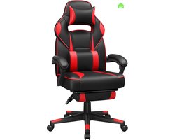 Bobbel Home Ergonomische Gaming Chair - Bureaustoel Kantelmechanisme - Lendekussen & Hoofdkussen - Ergonomische Luxe Racing Style Design Game Computer Stoel - Gamestoel Voor Gamen/Kantoor/Thuiswerken - Zware Belasting - Kunstleer - Zwart/Rood