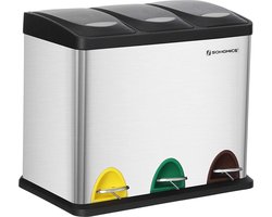 Bobbel Home - Grijze Prullenbak - Metalen Pedaalemmer - 3 Scheidingsvakken - 24 Liter - Staal