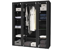 Bobbel Home Kledingkast met Hoes – Stoffen Garderobekast – Ruimtebesparend – Met Legplanken en Hanggedeelte – Zwart