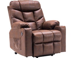 Bobby's Luxe Relax stoel - Chill stoel - USB Aansluiting - Bruin - Leer - Retro - Tv stoel - Sta Op Functie - 85 x 94 x 100 cm