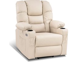 Bobby's Luxe Relax stoel - Ligpositie 170 Graden - Voetensteun - Chill stoel - USB Aansluiting - Crème Wit - Leer - Retro - Tv stoel - Sta Op Functie - 3 Motoren -‎ 90 x 84 x 108 cm
