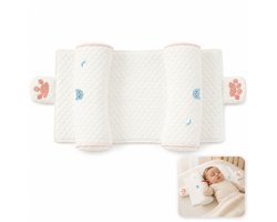 Bobypet - Baby Kussen - Baby Hoofdkussen - Ademend En Wasbaar - Voor Wieg, Kinderwagen & Autostoel - Wit En Roze