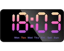Bobypet - Digitale klok van 10 inch - Wekker - Led display - Dubbel alarm - Datum, dag van de week,temperatuur , instelbare helderheid, digitale klok voor thuis en op kantoor - Roze
