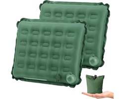 Bobypet - Set van 2 opblaasbare zitkussens voor buiten, 42 x 34 x 6 cm – opvouwbaar, zelfopblazend, waterdicht en ultralicht; geschikt voor reizen, kamperen, wandelen, stadions en het vliegtuig - Groen