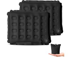 Bobypet - Set van 2 opblaasbare zitkussens voor buiten, 42 x 34 x 6 cm – opvouwbaar, zelfopblazend, waterdicht en ultralicht; geschikt voor reizen, kamperen, wandelen, stadions en het vliegtuig - zwart